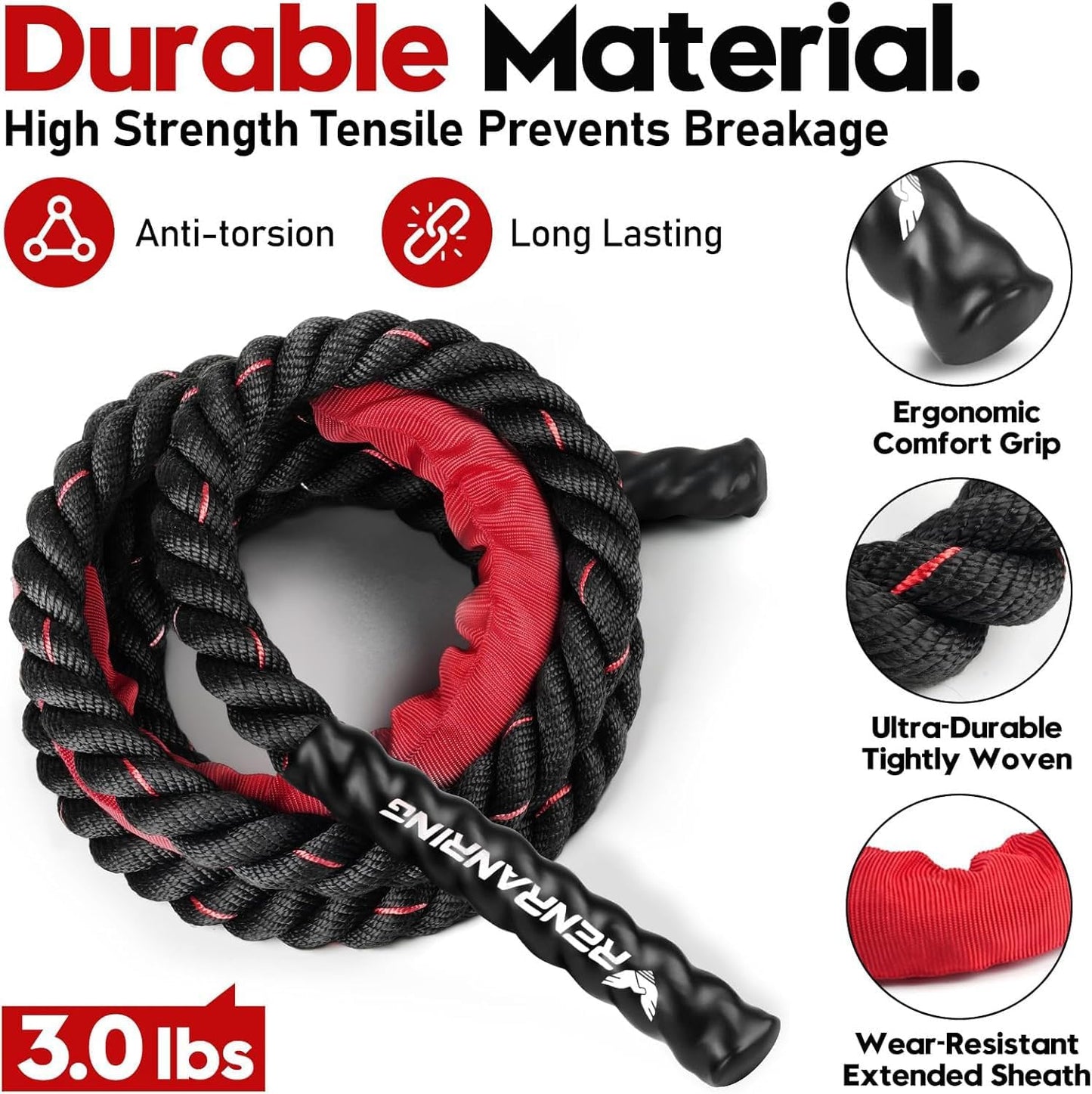 Ultimate Weighted Jump Rope for Men & Women - 3Lb, 4Lb, 5Lb Heavy Skipping Rope for Strength, Muscle Building & Home Gym Workouts
