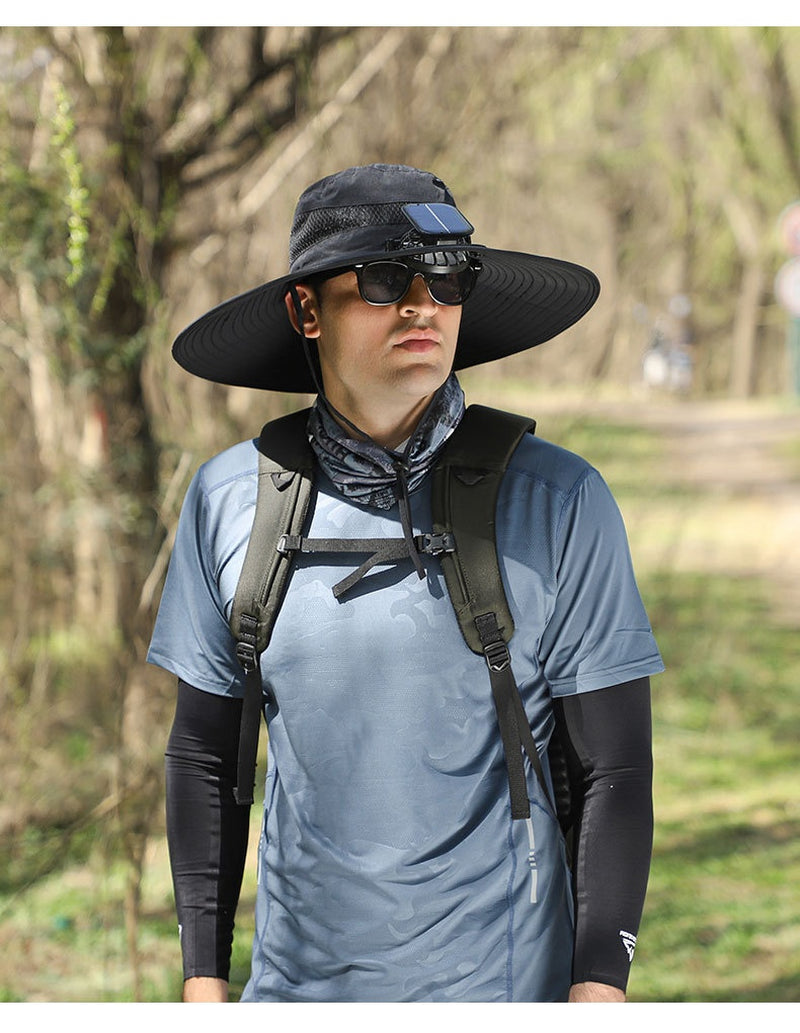 Outdoor Solar Rechargeable Wide Brim Fan Hat