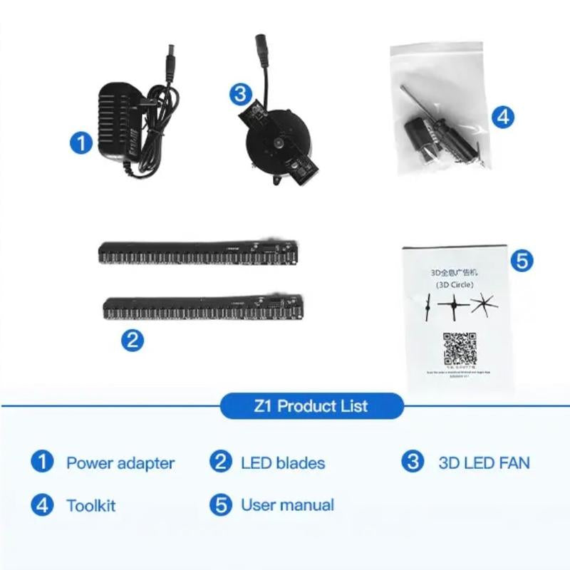 3D Hologram Display Fan - Two Blades, 42Cm, User-Friendly Mobile App Control, Compact Design, Elegant Aluminum Construction, LED Lights - Aesthetic