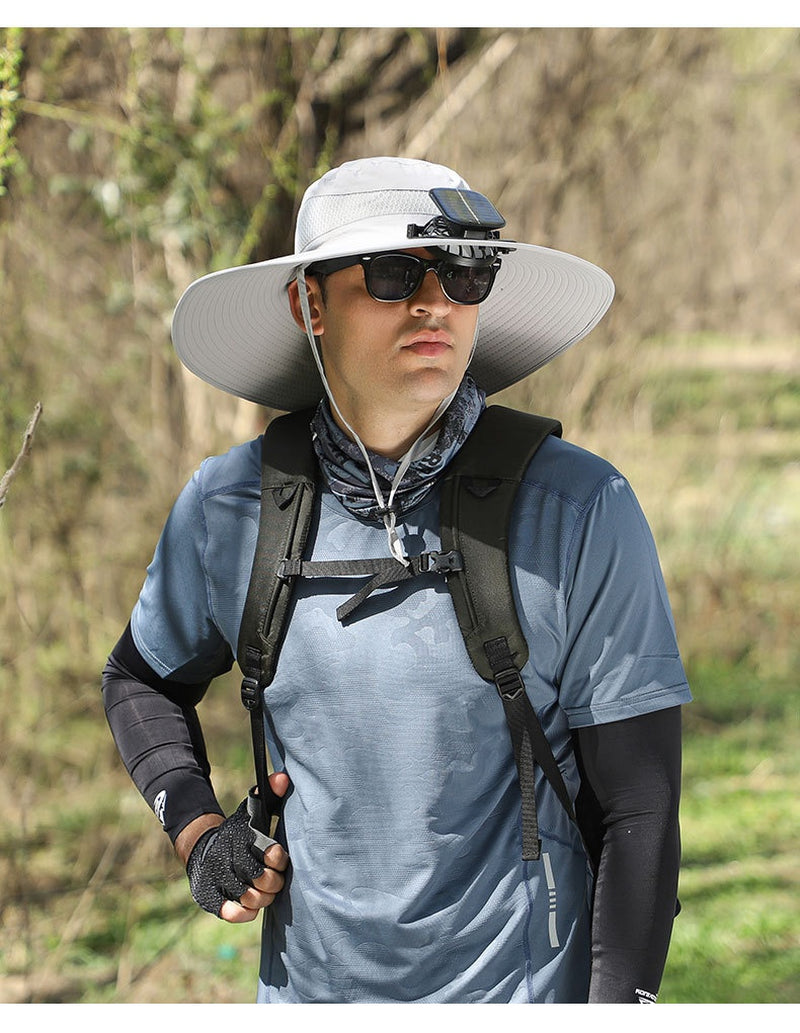 Outdoor Solar Rechargeable Wide Brim Fan Hat