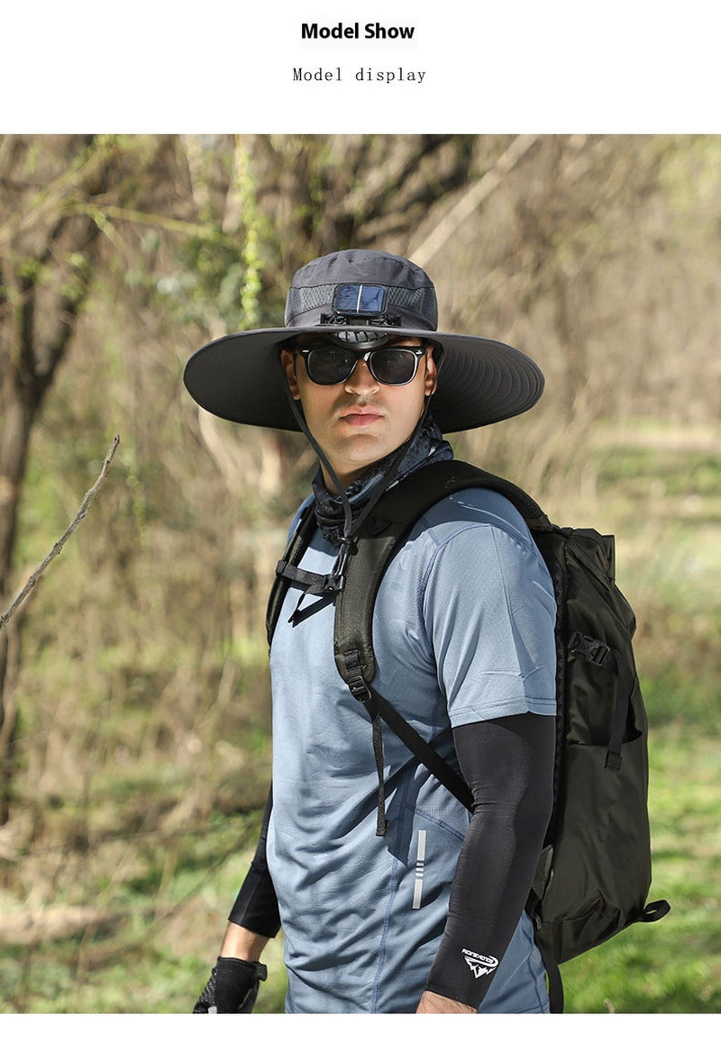 Outdoor Solar Rechargeable Wide Brim Fan Hat