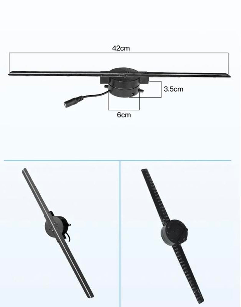 3D Hologram Display Fan - Two Blades, 42Cm, User-Friendly Mobile App Control, Compact Design, Elegant Aluminum Construction, LED Lights - Aesthetic