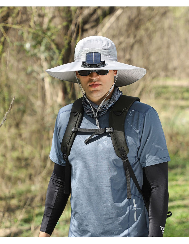Outdoor Solar Rechargeable Wide Brim Fan Hat