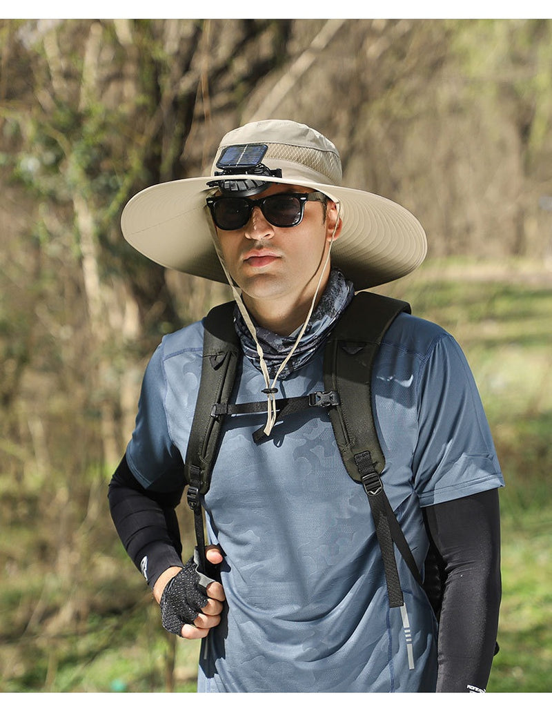 Outdoor Solar Rechargeable Wide Brim Fan Hat
