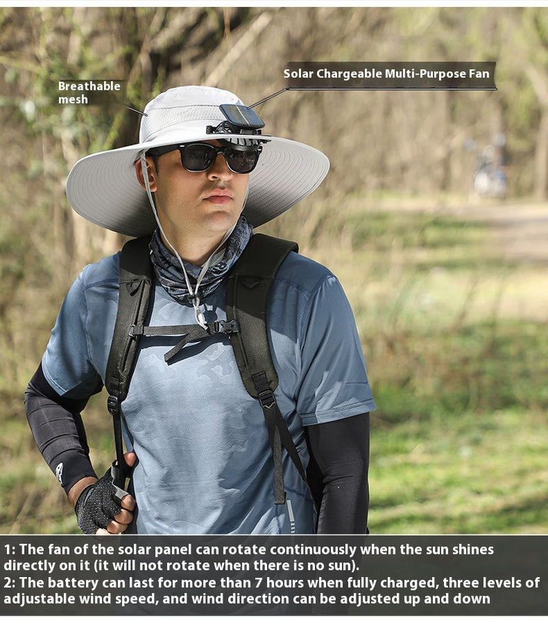 Outdoor Solar Rechargeable Wide Brim Fan Hat