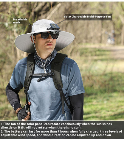 Outdoor Solar Rechargeable Wide Brim Fan Hat