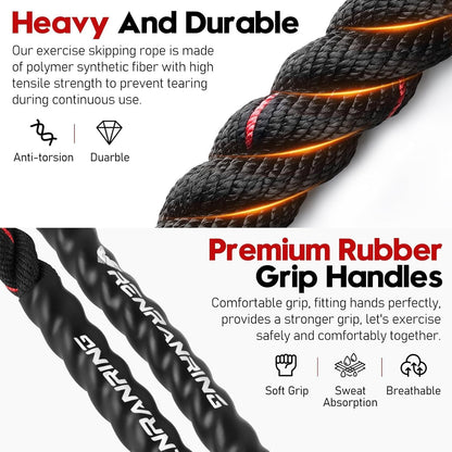 Ultimate Weighted Jump Rope for Men & Women - 3Lb, 4Lb, 5Lb Heavy Skipping Rope for Strength, Muscle Building & Home Gym Workouts